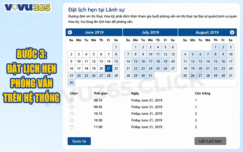 Đặt lịch hẹn phỏng vấn trên hệ thống
