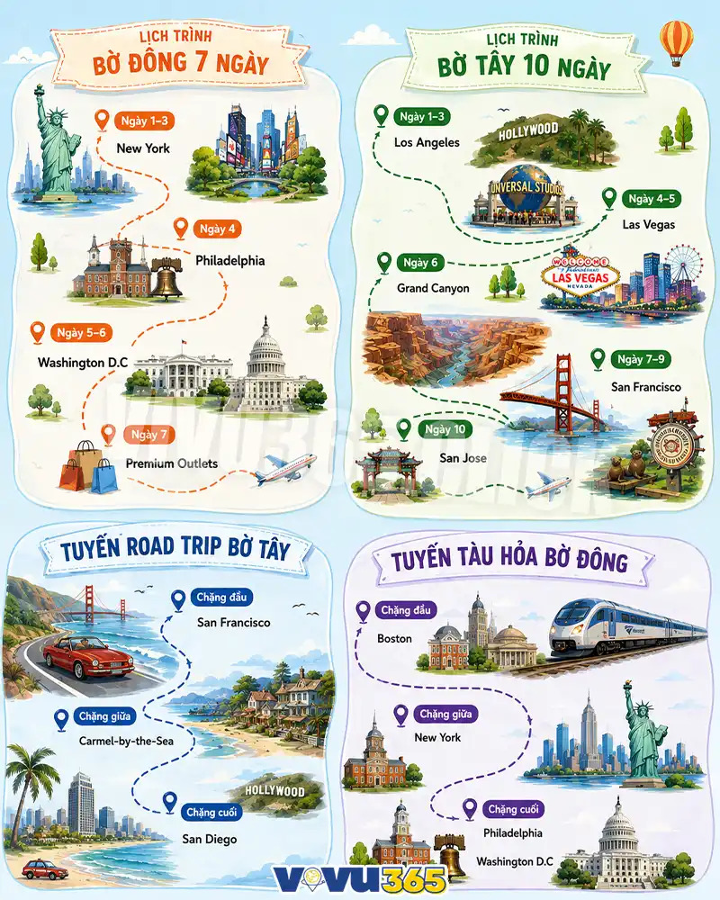 Lịch trình du lịch Mỹ tự túc