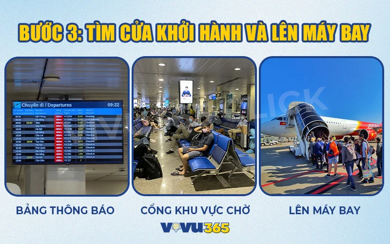 Tìm cửa khởi hành và lên máy bay