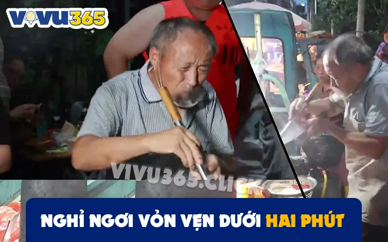 Ông lão nhún nhảy nghỉ ngơi vỏn vẹn dưới hai phút