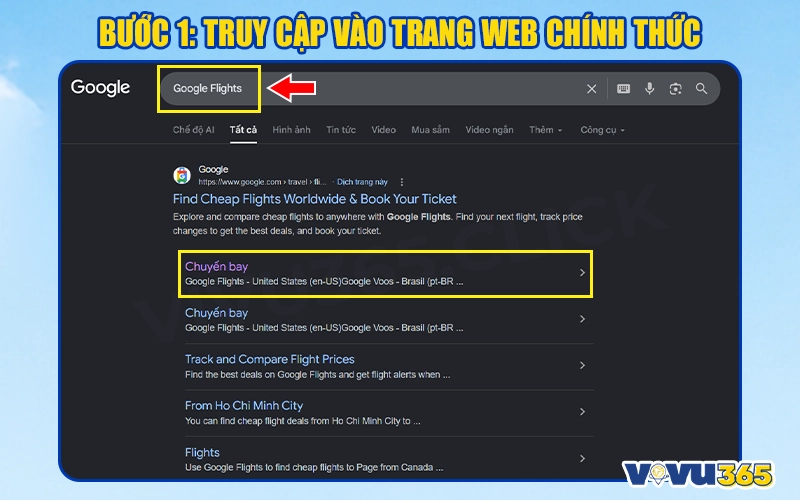 Truy cập vào trang web Google Flights